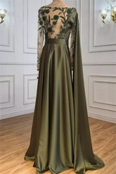 One Shoulder Evening Dress with Cape Long Sleeves